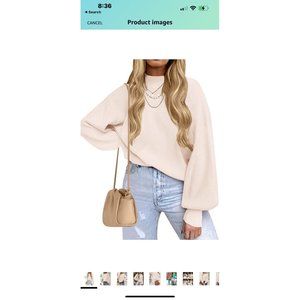 New large Casual Turtleneck Long Lantern Sleeve Oversized Ribbed Knit Pullover S